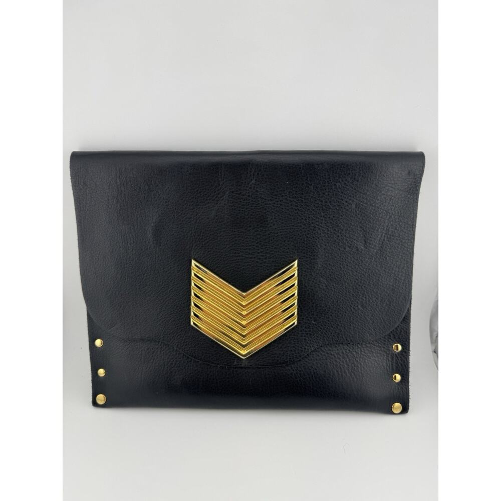 Floyd Black Soft Leather Baguette Clutch Shoulder Bag Mid Century